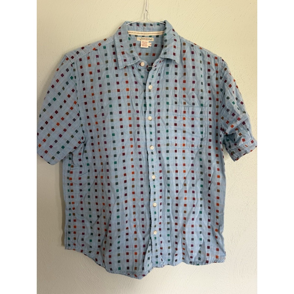 Carbon2Cobalt Men Blue Geometric Square Short Sleeve Button Down Shirt M 133558